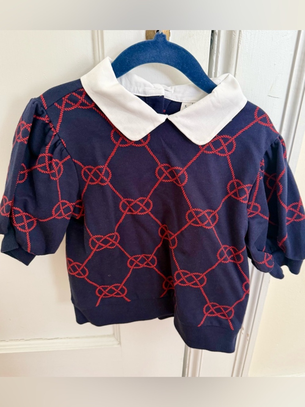 Janie and Jack Navy Top with Red Rope Print and White Peter Pan Collar NWT 7